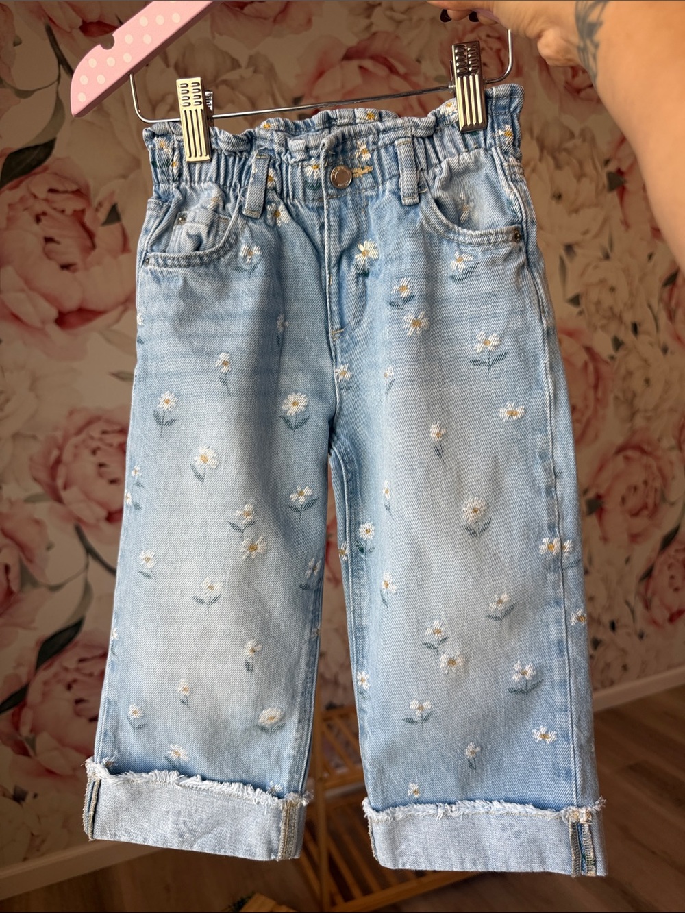 Zara Light Blue Daisy Embroidered Kids' Jeans